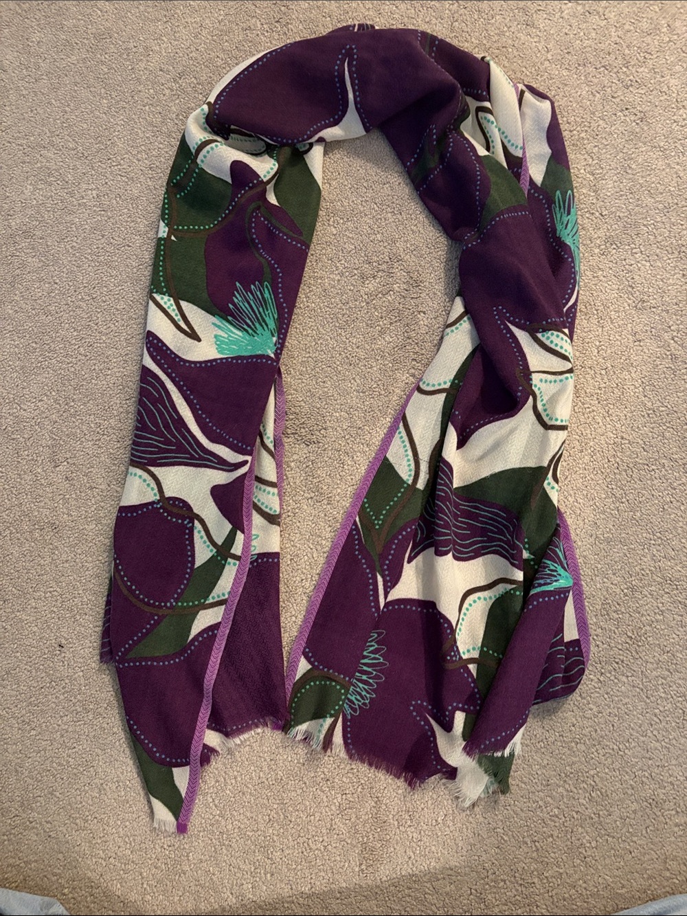 Purple Floral Wrap Scarf with Teal and Olive Accents by - Picture 4 of 4